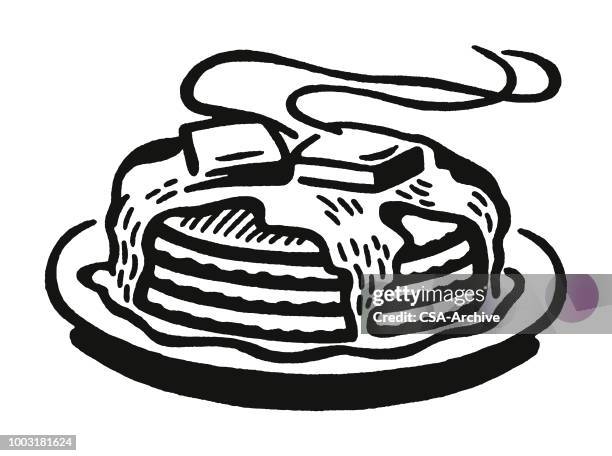 stockillustraties, clipart, cartoons en iconen met stapel pannenkoeken - pancakes