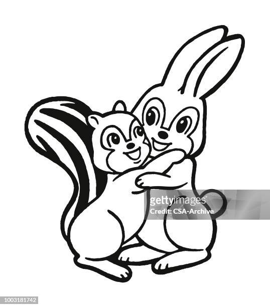ilustrações, clipart, desenhos animados e ícones de coelho e esquilo abraçando - chipmunk