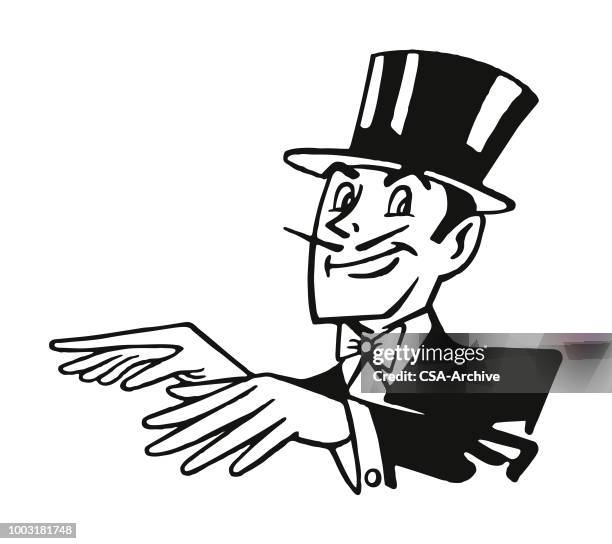 magician pointing all fingers - man moustache stock illustrations