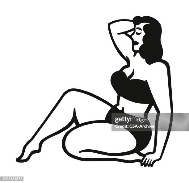 bathing beauty - pool side stock illustrations
