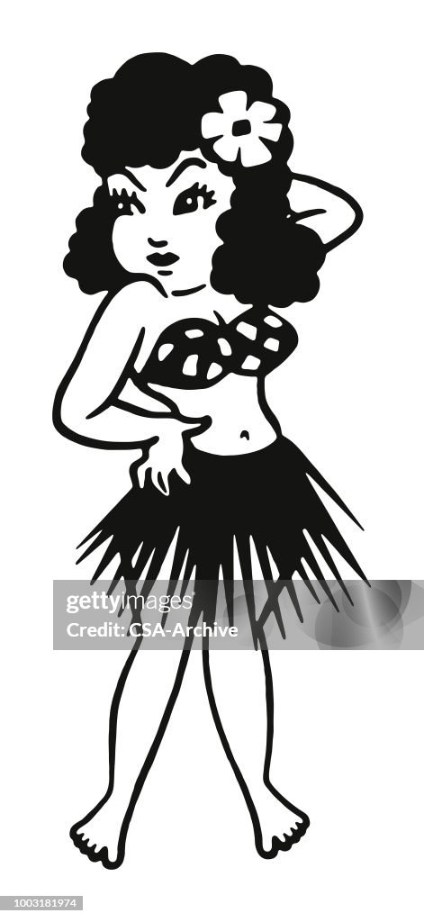Hawaiian Wearing a Grass Skirt