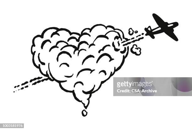 airplane flying through a heart cloud - plane crush stock illustrations