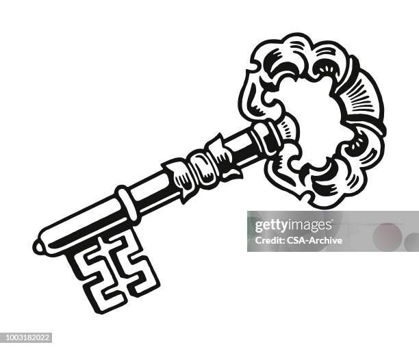 ornate skeleton key - ornate key stock illustrations