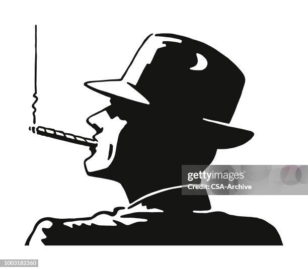 mann rauchen sie eine zigarre - cigar stock-grafiken, -clipart, -cartoons und -symbole