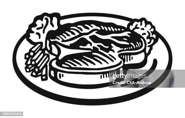 steaks auf einer platte - steak plate stock-grafiken, -clipart, -cartoons und -symbole