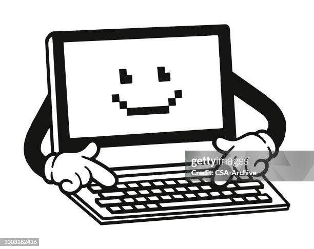 computer screen typing on keyboard - white collar worker stock illustrations