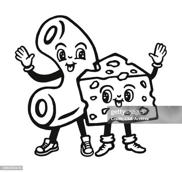 macaroni and cheese characters - cheddar cheese stock illustrations