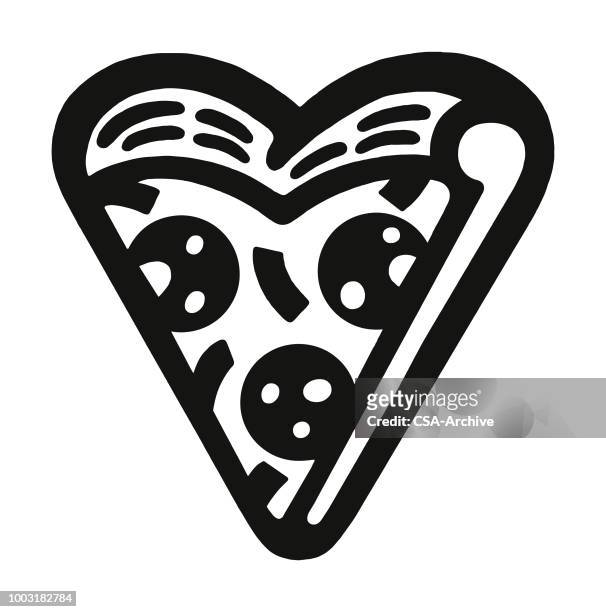 heart shaped slice of pizza - heart shape pizza stock illustrations
