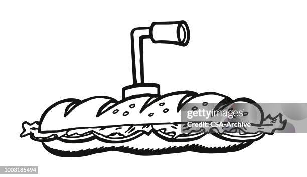 submarine sandwich with periscope - submarine stock illustrations