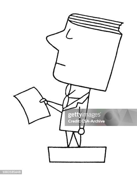 man with a book for a head - reading contract stock illustrations