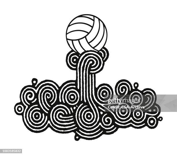 waves holding up a ball - curled up stock illustrations