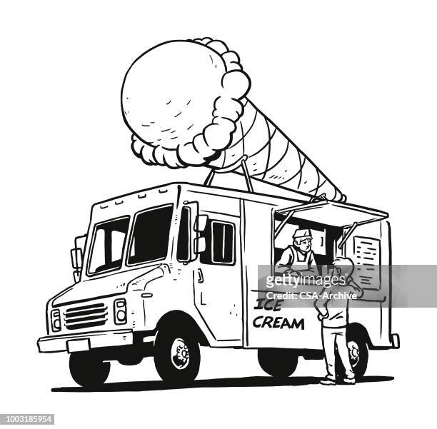 illustrazioni stock, clip art, cartoni animati e icone di tendenza di camion dei gelati - chiosco degli snack
