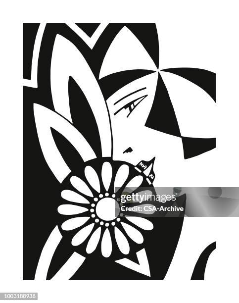 illustrazioni stock, clip art, cartoni animati e icone di tendenza di donna e fiore - art deco woman