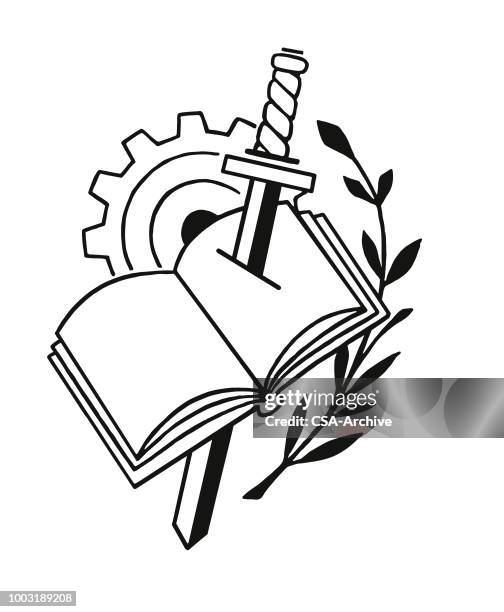 dagger through a book - open bible stock illustrations