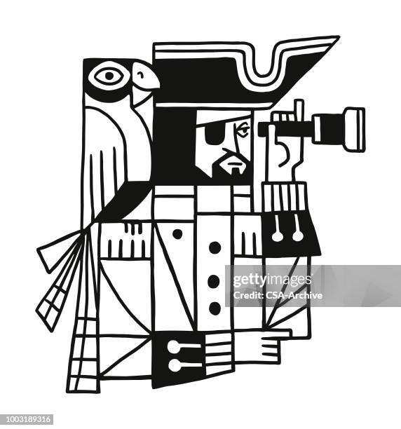 pirate - parrot eye patch stock illustrations