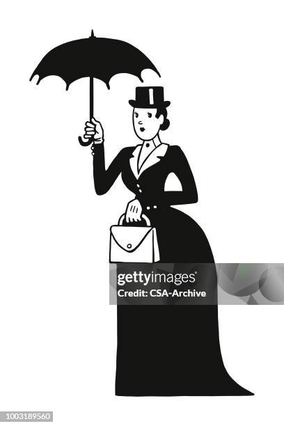 ilustrações de stock, clip art, desenhos animados e ícones de woman holding an umbrella - cartola