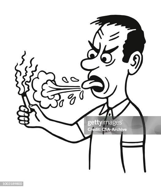 man coughing from a cigarette - man eyebrows stock illustrations