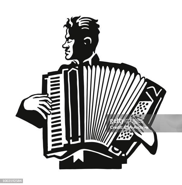 man playing the accordion - accordion stock illustrations
