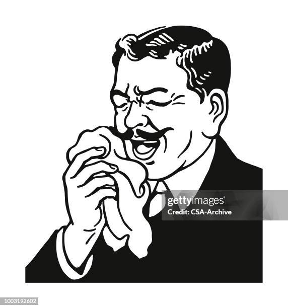 man sneezing into a handkerchief - handkerchief stock illustrations