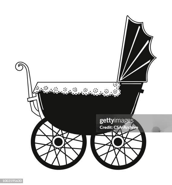 stockillustraties, clipart, cartoons en iconen met baby buggy - kinderkoets