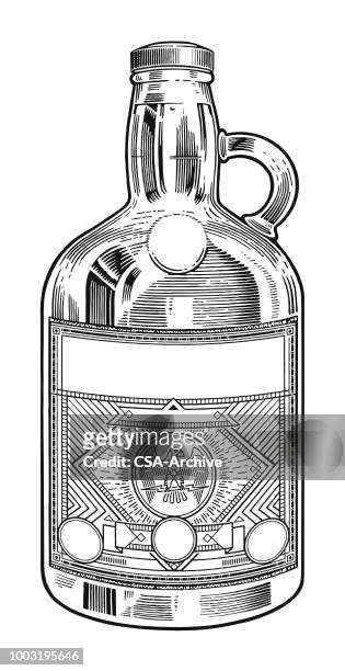 glass jug with label - rum stock illustrations