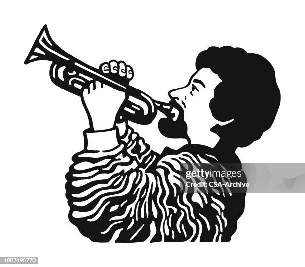 man playing a trumpet - wind instrument stock illustrations