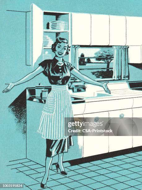 homemaker in the kitchen - housewife stock illustrations