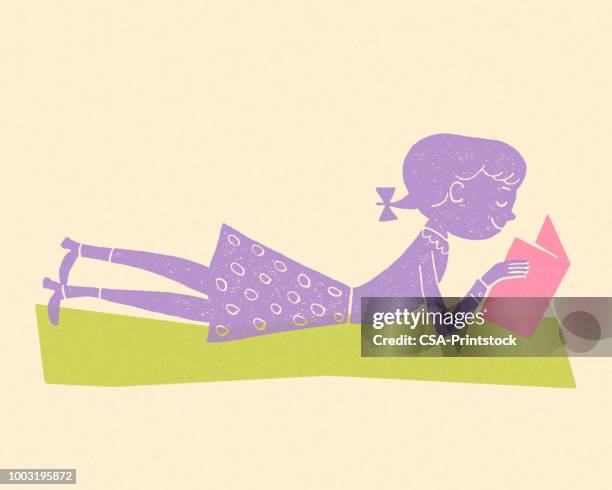 girl reading - young student reading stock illustrations