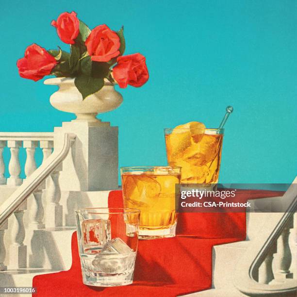 cocktails on a staircase - whisky stock illustrations
