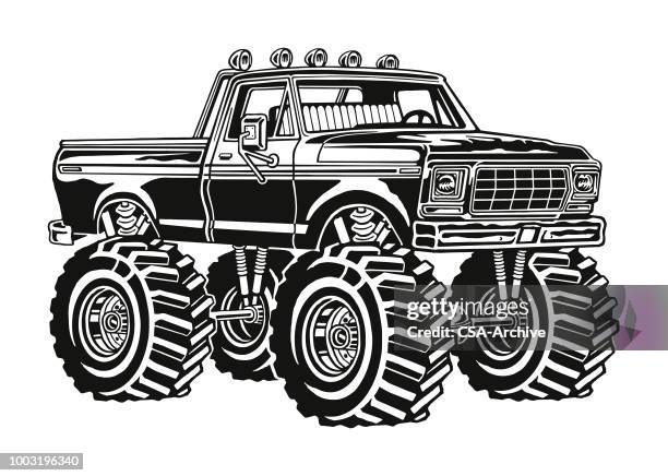 monster trucks - monstertruck stock-grafiken, -clipart, -cartoons und -symbole