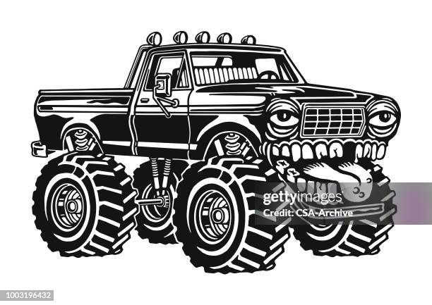 monster truck - monstertruck stock-grafiken, -clipart, -cartoons und -symbole