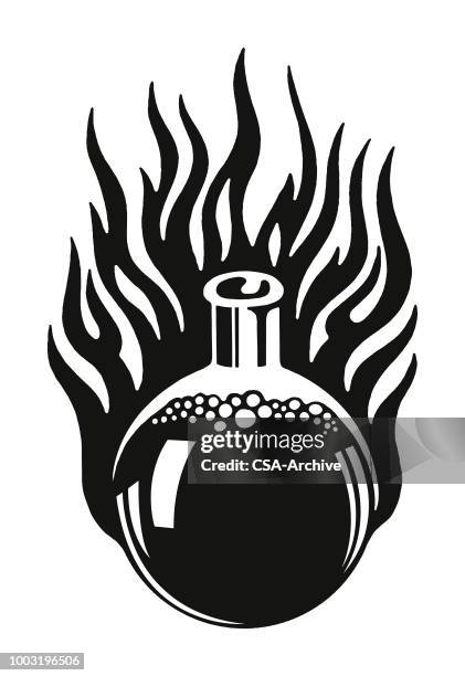 flaming flask of liquid - beaker logo stock illustrations