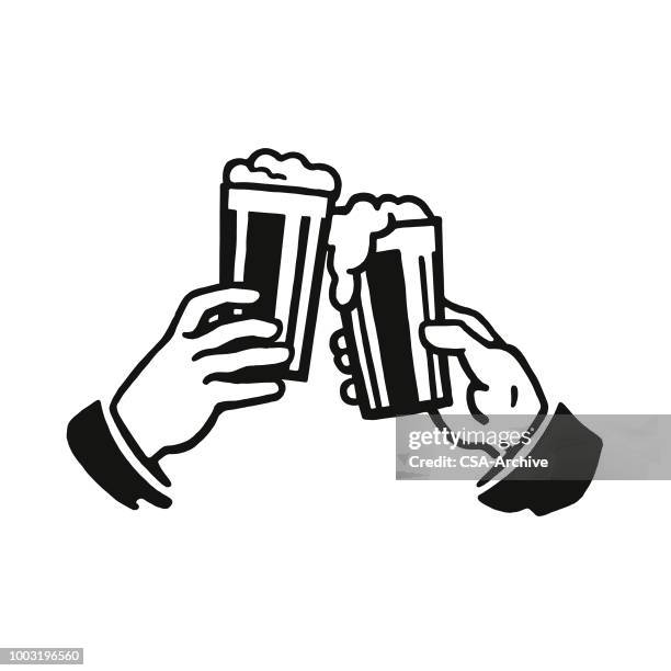 ilustraciones, imágenes clip art, dibujos animados e iconos de stock de saludos con dos vasos de cerveza - sediento
