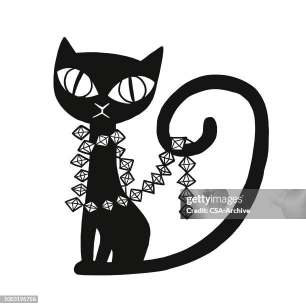 black cat - cat tail stock illustrations
