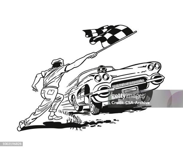 car racing to the finish line - car finish line stock illustrations