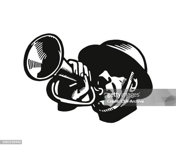 soldier playing a bugle - military bugler stock illustrations