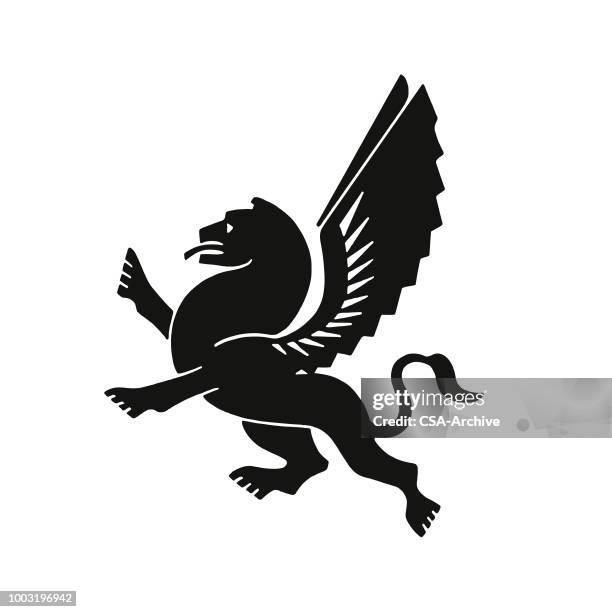 winged lion - wings stock illustrations