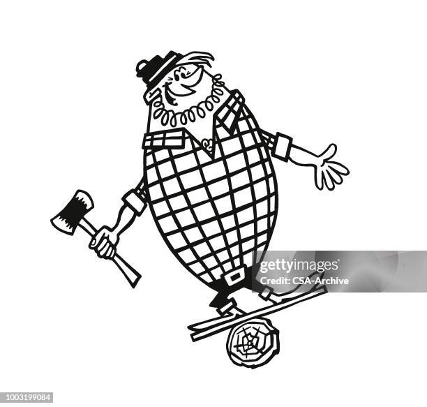 lumberjack balancing on a log - lumberjack stock illustrations