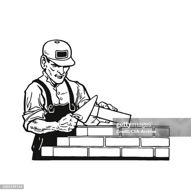 bricklayer - single brick stock illustrations