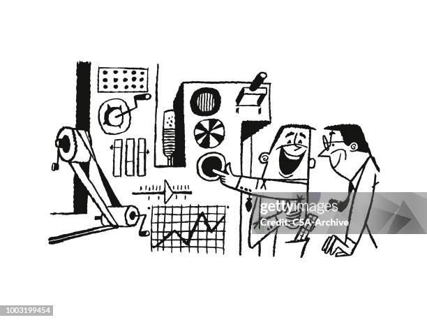 two scientists by a contraption - archival business stock illustrations