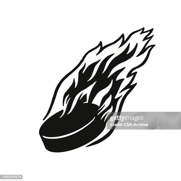 flaming hockey puck - hockey puck stock-grafiken, -clipart, -cartoons und -symbole