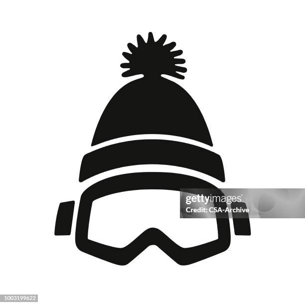 winter-brille und mütze - skiing stock-grafiken, -clipart, -cartoons und -symbole