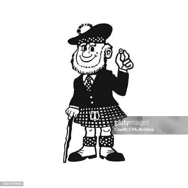 scottish man wearing traditional costume - scottish culture stock illustrations