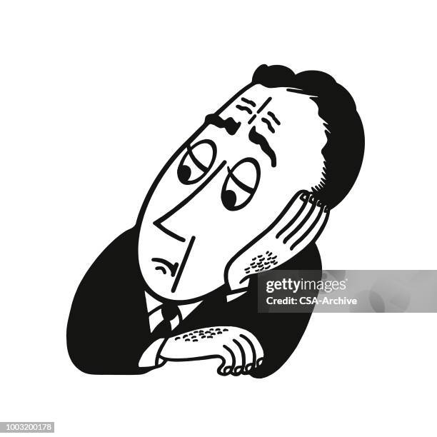 illustrazioni stock, clip art, cartoni animati e icone di tendenza di uomo annoiato - ufficio noioso