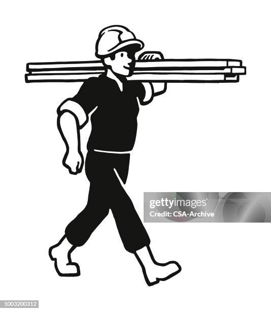 construction worker - carrying lumber stock illustrations