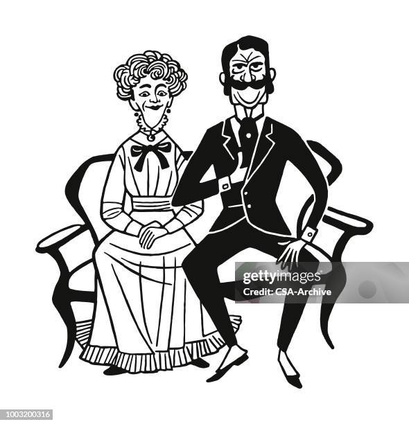couple sitting on a loveseat - couple couch stock illustrations
