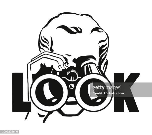 man looking through binoculars - eavesdropping stock illustrations