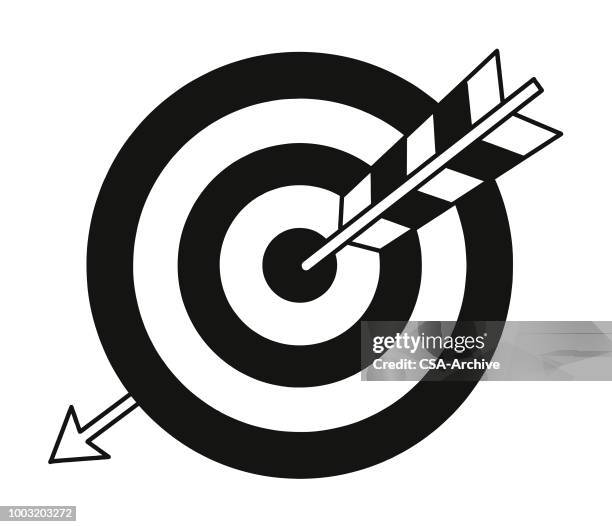 arrow through the bullseye - archery stock illustrations