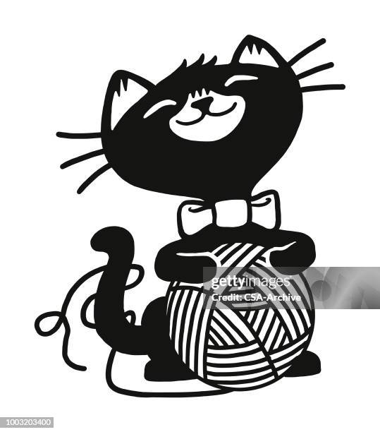 cat playing with a ball of yarn - ball of wool stock illustrations