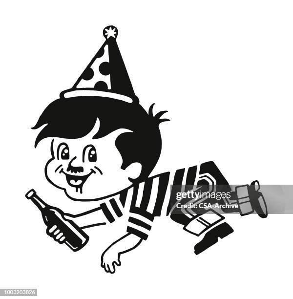 birthday boy holding a bottle - pub crawl stock illustrations